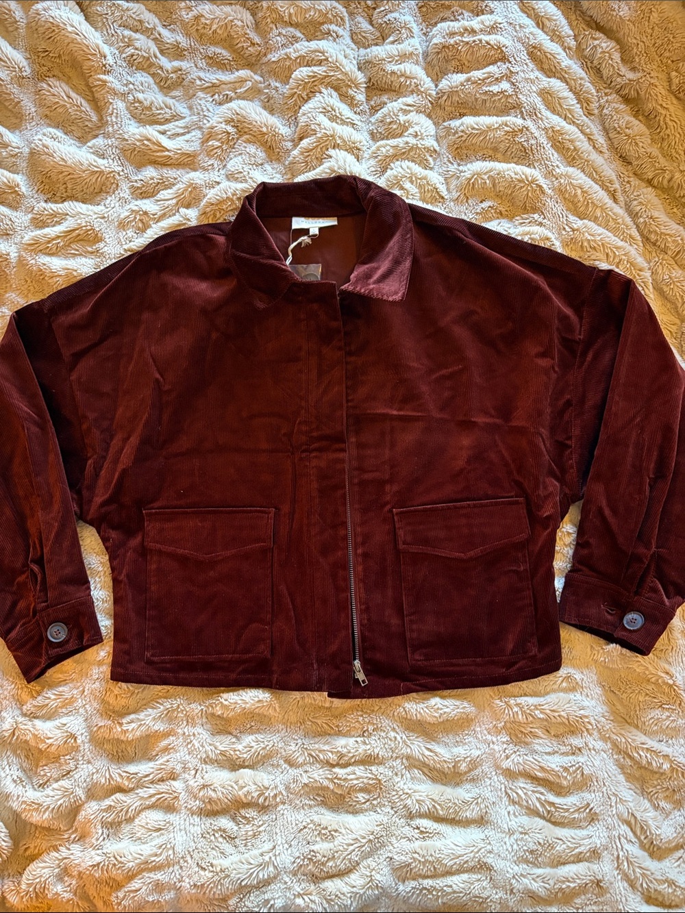 MELLODAY Women's corduroy Bomber Jacket - Burgundy
